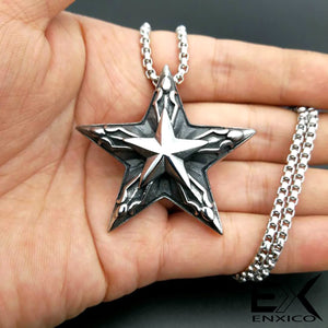 ENXICO Pentagram Charm Pendant Necklace ? 316L Stainless Steel