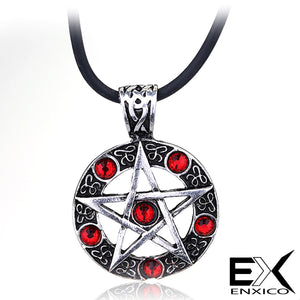 ENXICO Pentacle Amulet Pendant Necklace with Black Stone ? 316L Stainless Steel ? Wicca Pagan Witchcraft Jewelry