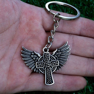 GUNGNEER Celtic Triskele Viking Wolf Amulet Pendant Necklace Cross Wings Key Chain Jewelry Set