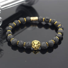 Load image into Gallery viewer, HoliStone Natural Lava Stone with Golden Lion Head Charm Bracelet for Women and Men ? Yoga Meditation Energy Healing and Balancing Bracelet