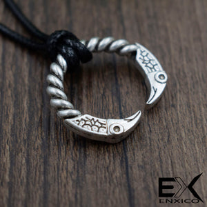 ENXICO Odin's Raven Huginn and Muninn Ring Amulet Pedant Necklace ? Silver Color ? Norse Scandinavian Viking Jewelry