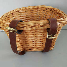Load image into Gallery viewer, 2TRIDENTS Front Handle Bar Woven Bike Basket with Authentic Leather Strap &amp; Brass Buckle Simple Retro Vintage Style