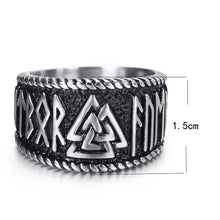Load image into Gallery viewer, ENXICO Valknut Symbol Ring with Rune Letters ? 316L Stainless Steel ? Norse Scandinavian Viking Jewelry
