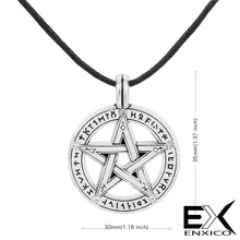 Load image into Gallery viewer, ENXICO Runic Pentacle Amulet Pendant Necklace with Rune Circle Surrounding ? Silver Color ? Wicca Pagan Witchraft Jewelry