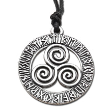 Load image into Gallery viewer, ENXICO Triskele Spiral Amulet Pendant Necklace with Rune Circle Surrounding ? Silver Color ? Wicca Pagan Witchraft Jewelry