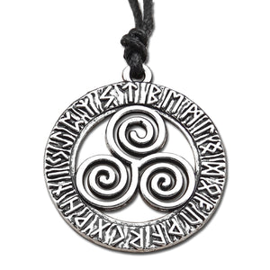 ENXICO Triskele Spiral Amulet Pendant Necklace with Rune Circle Surrounding ? Silver Color ? Wicca Pagan Witchraft Jewelry