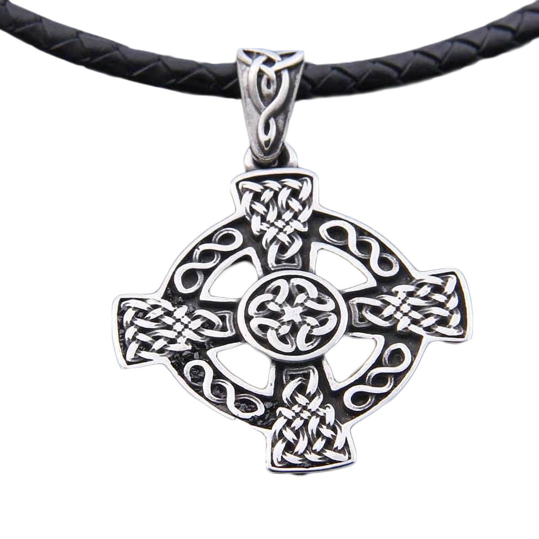 GUNGNEER Celtic Knot Trinity Cross Pendant Necklace Stainless Steel Jewelry Wheat Chain