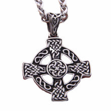Load image into Gallery viewer, GUNGNEER Celtic Knot Trinity Cross Pendant Necklace Stainless Steel Jewelry Wheat Chain