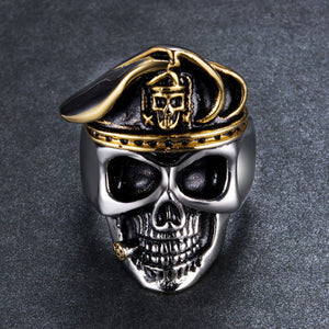 GUNGNEER 2 Pcs Stainless Steel Skeleton Biker Pirate Skull Ring Gothic Jewelry Set Men Women