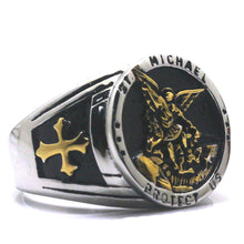 Load image into Gallery viewer, GUNGNEER Cross St Michael Protect Us Ring Many Sizes Stainless Steel Jewelry For Men