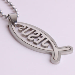 GUNGNEER Jesus Cross Necklace Ichthys Fish Christian Jewelry Accessory Gift For Men Women