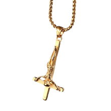 Load image into Gallery viewer, GUNGNEER Stainless Steel Jesus Inverted Cross Pendant Necklace Lucifer Jewelry For Men