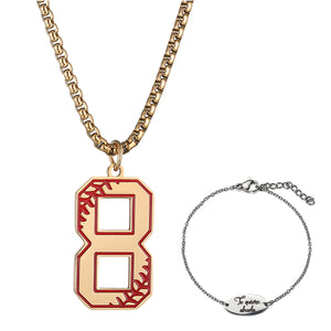 GUNGNEER Baseball Number Stainless Steel Pendant Necklace with Bracelet Sport Jewelry Set