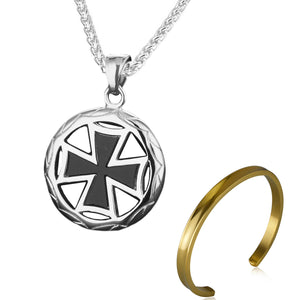 GUNGNEER Templar Knights Cross Necklace Stainless Steel Wheat Chain Bracelet Jewelry Set
