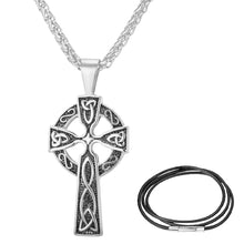 Load image into Gallery viewer, GUNGNEER Stainless Steel Celtic Triquetra Knot Cross Pendant Necklace with Wax Rope Jewelry Set