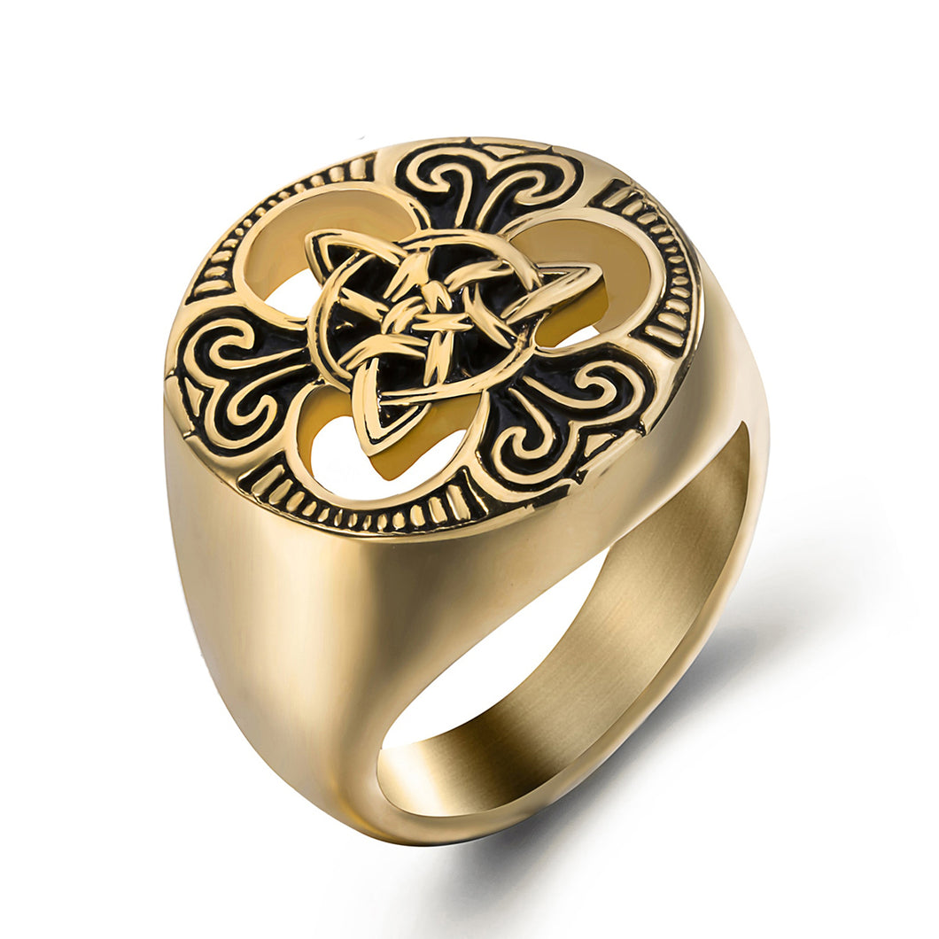 GUNGNEER Irish Celtic Knot Triquetra Stainless Steel Ring Amulet Jewelry