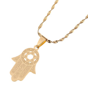 GUNGNEER Stainless Steel Star of David Hamsa Hand Necklace Israel Jewelry Accessory For Women