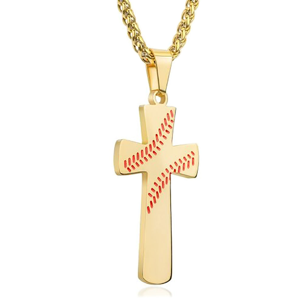 GUNGNEER Baseball Cross Necklace Sporty Stainless Steel Jewelry Accessory For Men Women