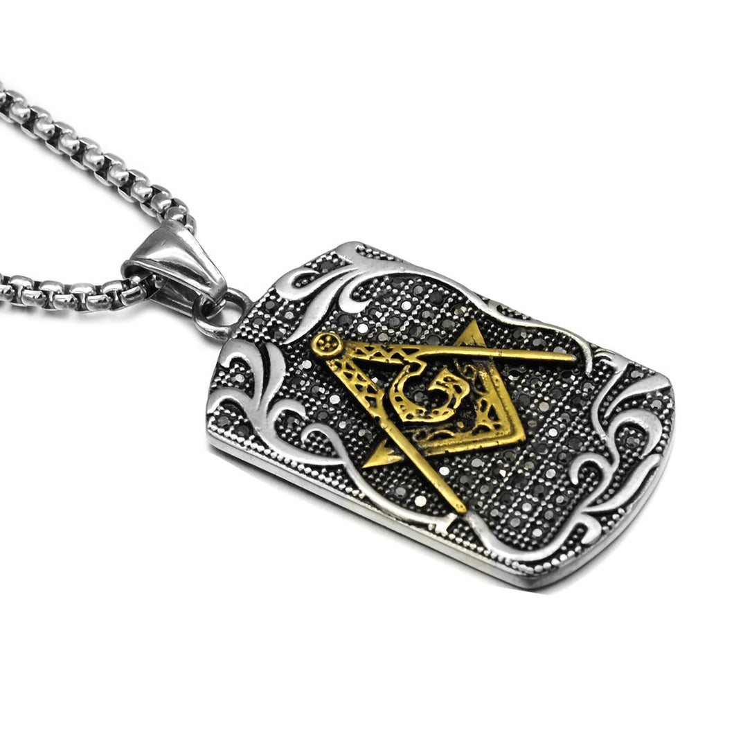 GUNGNEER Masonic Pendant Necklace Mason Symbol Stainless Steel Jewelry For Men