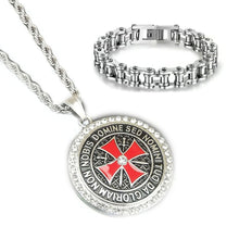 Load image into Gallery viewer, GUNGNEER Stainless Steel Red Knights Templar Cross Pendant Necklace with Bracelet Jewelry Set