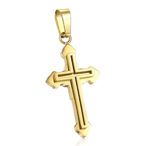 GUNGNEER Stainless Steel Double Layer Christian Cross Ring Pendant Necklace Jewelry Set