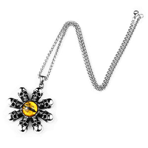 GUNGNEER Vintage Gothic Skull Yellow Evil Eye Pendant Necklace Ring Stainless Steel Jewelry Set