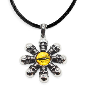 GUNGNEER Vintage Gothic Skull Yellow Evil Eye Pendant Necklace Stainless Steel Jewelry Men Women