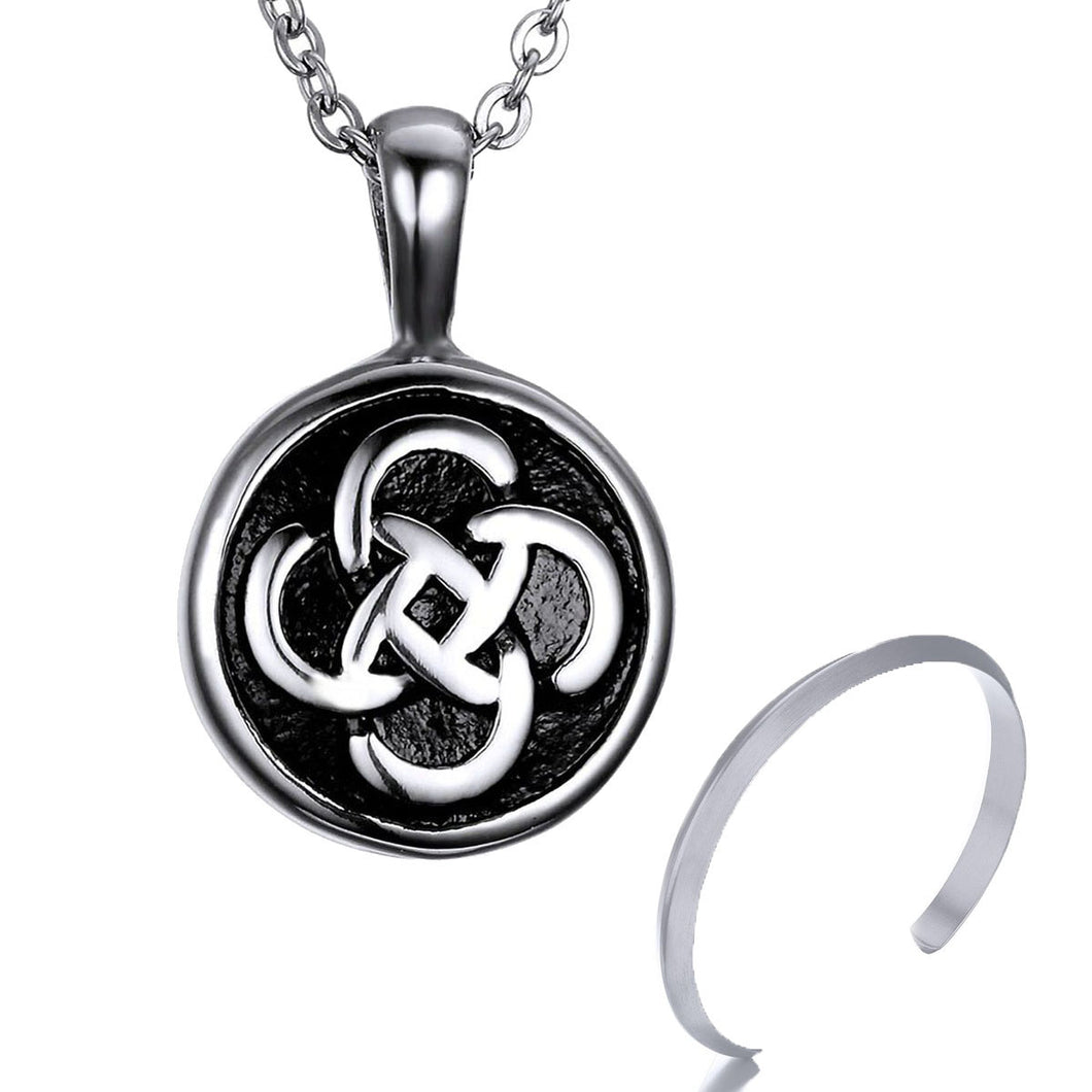 GUNGNEER Stainless Steel Celtic Knot Circle Pendant Necklace Punk Bangle Jewelry Set Men Women