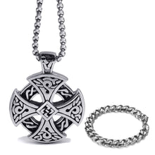Load image into Gallery viewer, GUNGNEER Celtic Knot Templar Cross Stainless Steel Necklace Curb Chain Bracelet Jewelry Set
