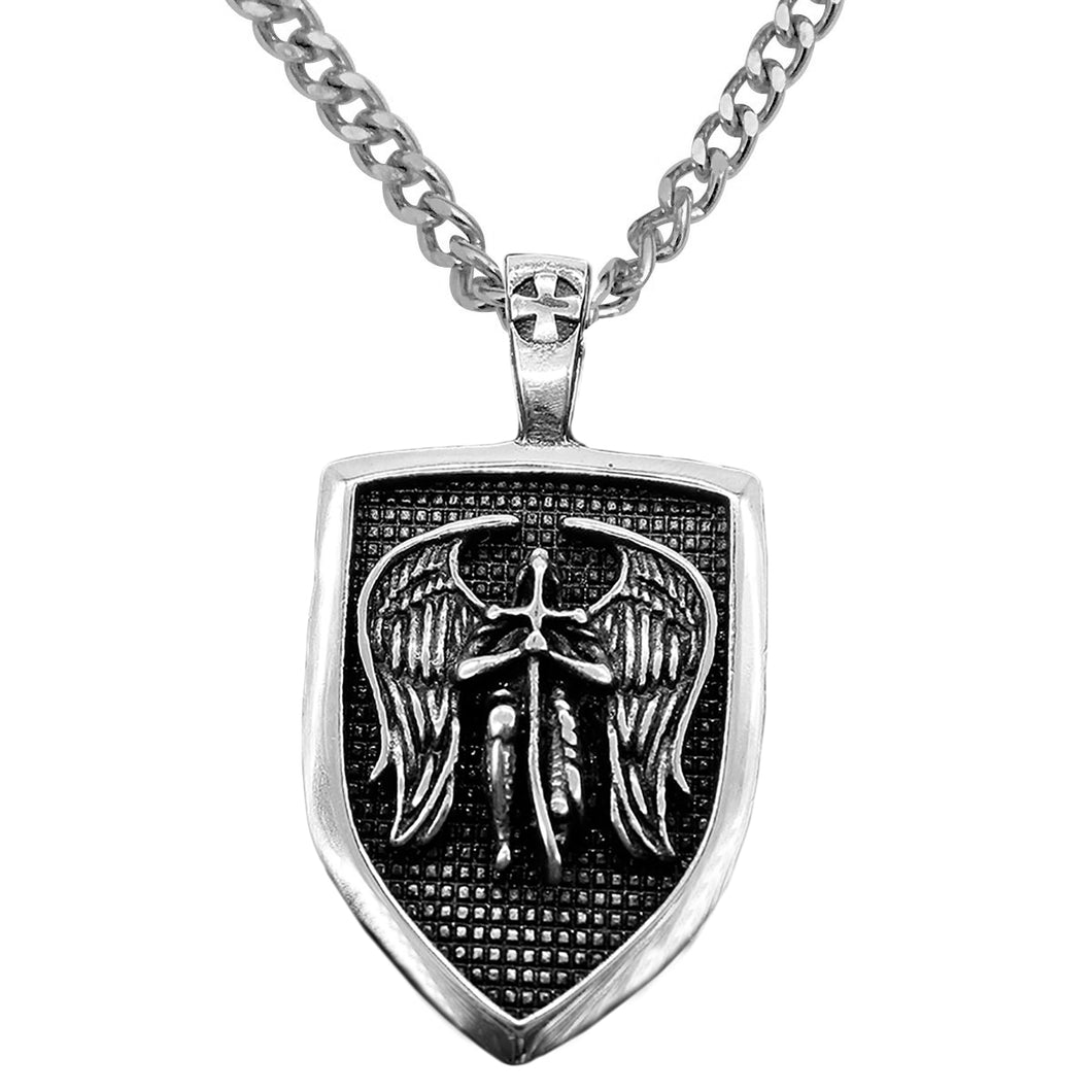 GUNGNEER Shield St Michael Necklace The Archangel Stainless Steel Jewelry For Men Women