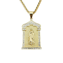 Load image into Gallery viewer, GUNGNEER Christian Miraculous Iced Out Virgin Mary Pendant Necklace Stainless Steel Jewelry