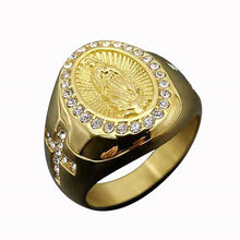 Load image into Gallery viewer, GUNGNEER Stainless Steel Iced Out Virgin Mary Ring Miraculous Christian Jewelry Men Women