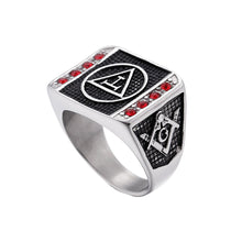 Load image into Gallery viewer, GUNGNEER Square Masonic Ring Red Stone Stainless Steel Freemason Signet Ring For Men