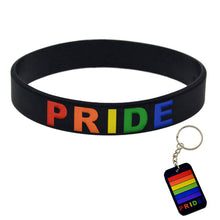 Load image into Gallery viewer, GUNGNEER Stainless Steel LGBT Pride Bracelet Silicone Gay Lesbian Rainbow Keychain Jewelry Set