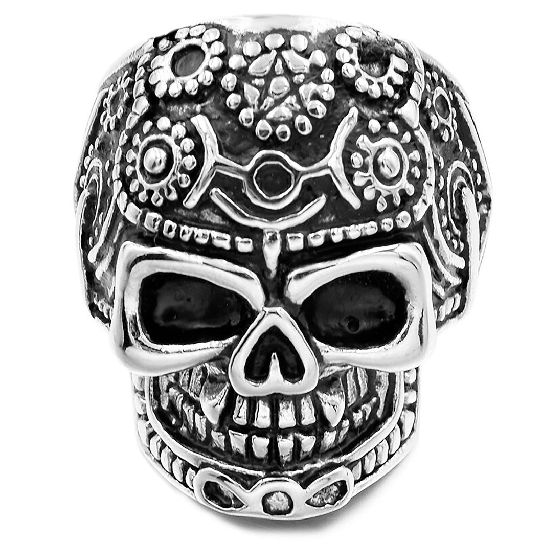 GUNGNEER Cool Biker Stainless Steel Skull Skeleton Ring Halloween Jewelry Accessories Men Women