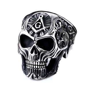 GUNGNEER Freemason Masonic Ring For Men Stainless Steel Skull Necklace Jewelry Set