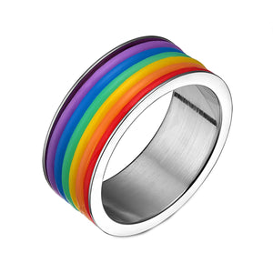 GUNGNEER LGBT Rainbow Flag Ring Stainless Steel Lesbian Gay Jewelry For Men Women