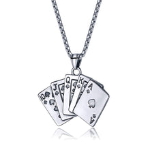 Load image into Gallery viewer, GUNGNEER Vintage Silvertone Stainless Steel Straight Flush Poker Card Lucky Pendant Necklace
