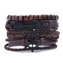 Load image into Gallery viewer, GUNGNEER Ship Wheel Nautical Anchor Bracelet Leather Navy Jewelry Accessory For Men Women