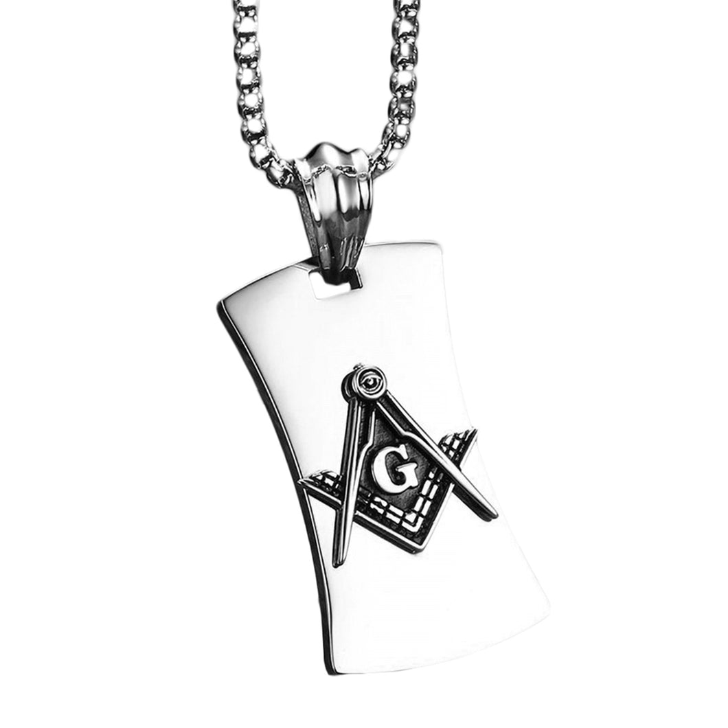 GUNGNEER Silver Dog Tag Masonic Pendant Necklace Mason Symbol Stainless Steel Jewelry For Men