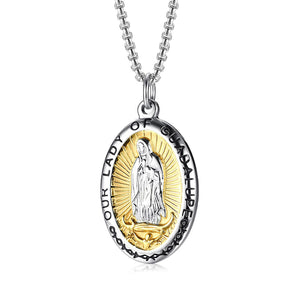 GUNGNEER Stainless Steel Lady of Guadalupe Virgin Mary Pendant Necklace Medallion Jewelry Women