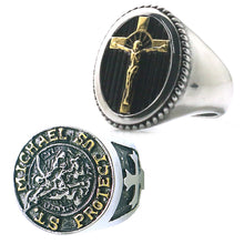 Load image into Gallery viewer, GUNGNEER 2 Pcs Archangel Protect Us St Michael Cross Jesus Ring Stainless Steel Jewelry Set