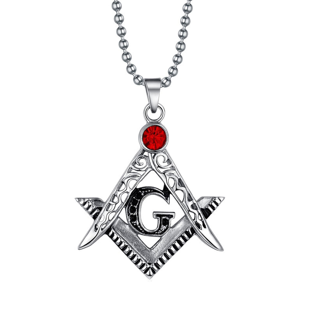 GUNGNEER Bead Chain Masonic Pendant Necklace Awesome Biker Jewelry Accessory For Men