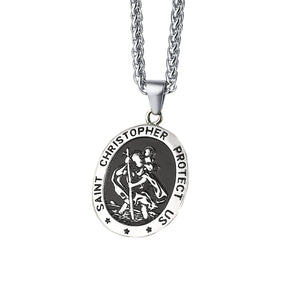GUNGNEER St Christopher Necklace Cross Bible Bracelet Protect Us Prayer Stainless Steel Jewelry Set