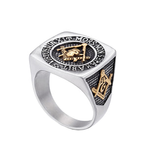 GUNGNEER Square Skull Masonic Ring Multi-size Stainless Steel Biker Ring For Men
