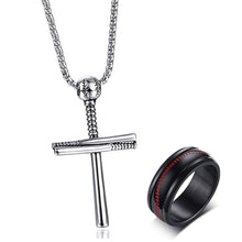 Load image into Gallery viewer, GUNGNEER Stainless Steel Sporty Baseball Pendant Necklace with Ring Jewelry Accessory Set