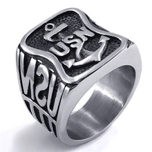 Load image into Gallery viewer, GUNGNEER US Navy Anchor Ring Stainless Steel Many Sizes Nautical Jewelry Accessory For Men