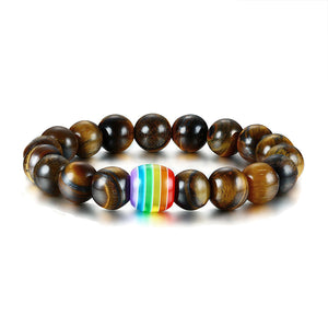 GUNGNEER Rainbow Beaded Bracelet Wood Bangle Gay Lesbian Jewelry Gift For Men Women