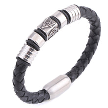 Load image into Gallery viewer, GUNGNEER Magnetic Buckle Masonic Bracelet Stainless Steel Biker Ring For Men Jewelry Set