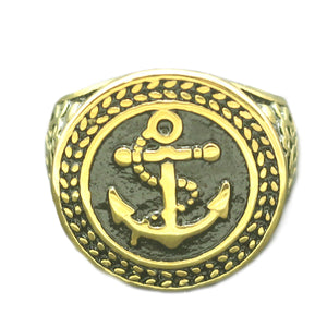 GUNGNEER Stainless Steel Army Navy Golden Anchor Ring Set US Navy Jewelry Combo For Men